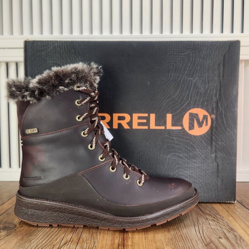 Merrell Tremblant Ezra Lace WP Ice+ Womens 6.5 Brown Leather Vibram Winter Boots